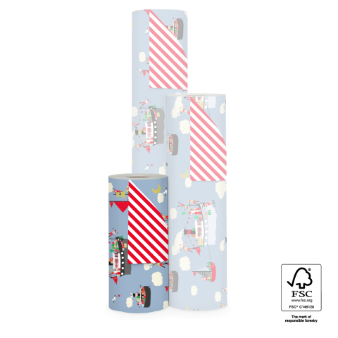 P30.296.030 Sint Inpakpapier - Pakjesboot Blue - Stripes Red