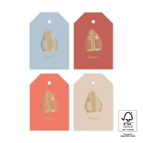 P39.010.100 Sint Cadeaulabel Multi - Mijter Goud